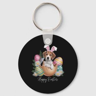 Bloemige honden Pasen Cute Beagle-hond Puppy Geluk Sleutelhanger