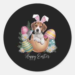 Bloemige Honden Pasen Dag Schattige Beagle Hond Pu Ronde Sticker