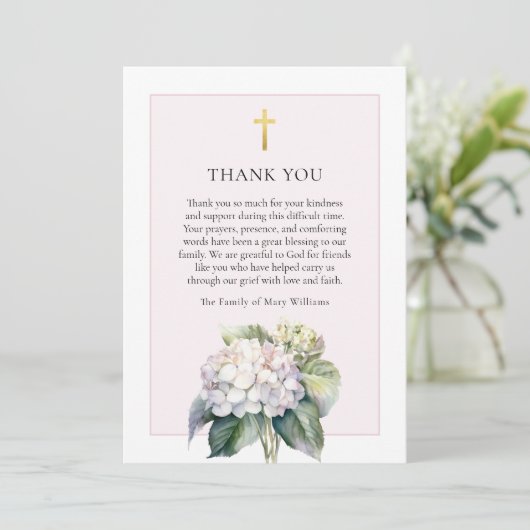 Bloemige Hortensia Religieuze Rouwkaart Bedankt Kaart (Staand voorkant)