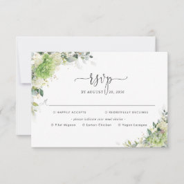 Bloemige Hortensia's Trouwfeest Met Maaltijdkeuze  RSVP Kaartje