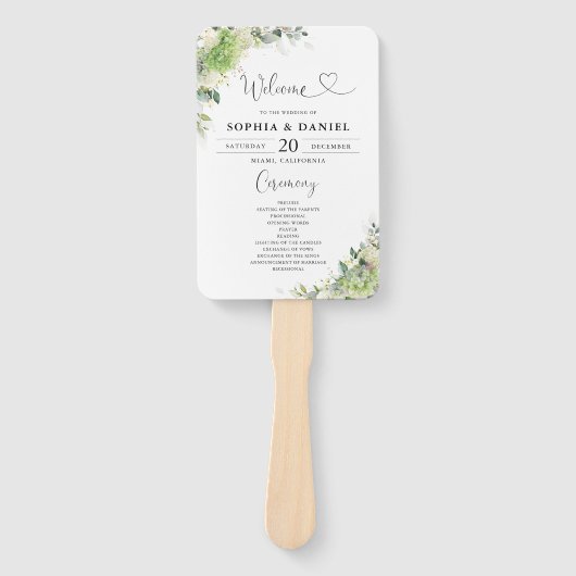 Bloemige Hortensia's Trouwprogramma Handventilator Handwaaier (Voorkant)