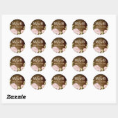 Bloemige houten monogram trouwsticker ronde sticker (Vel)