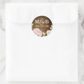 Bloemige houten monogram trouwsticker ronde sticker (Tas)