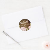Bloemige houten monogram trouwsticker ronde sticker (Envelop)