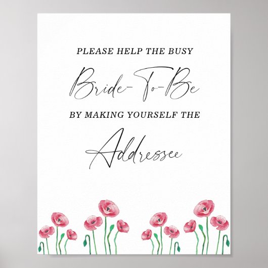 Bloemige hulp voor de drukke bruid Adreskaart Poster (Voorkant)
