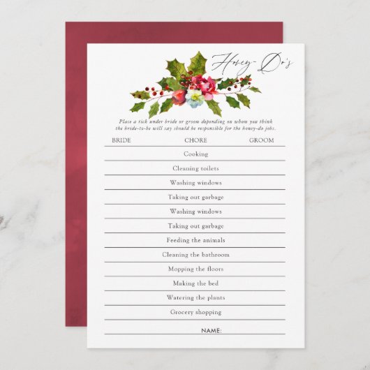 Bloemige hulst Kerst bruidsdouche spel Kaart (Voorkant / Achterkant)