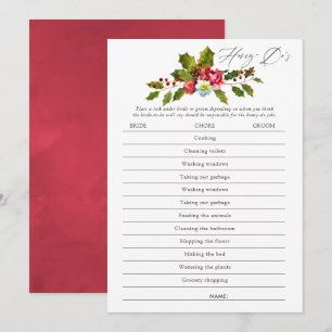 Bloemige Hulst Kerst Bruiloft Shower Spel Kaart