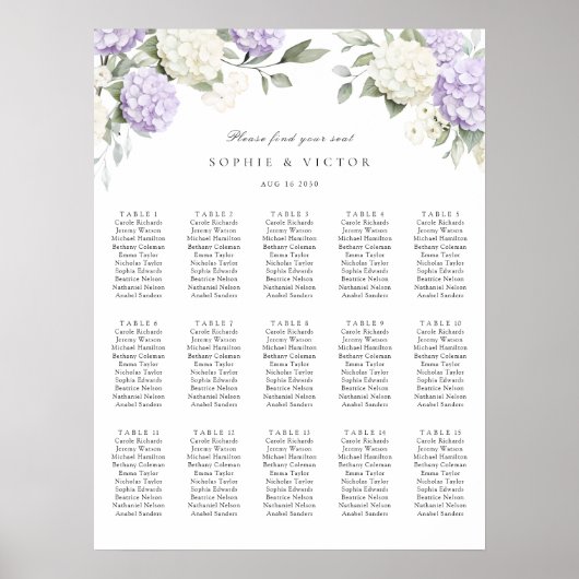 Bloemige Hydrangea 15 Tafel Trouw Stoelen Plattegr Poster (Voorkant)