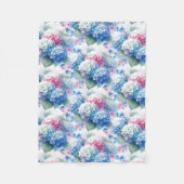 Bloemige Hydrangea fleece deken Blauw & Roze (Voorkant)