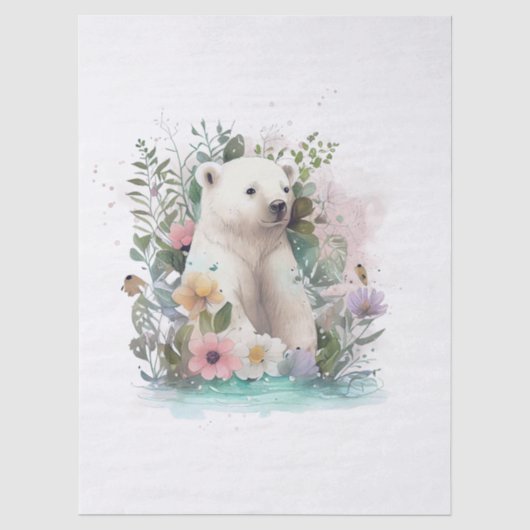 Bloemige IJsbeer Aquarel Tissuepapier (Voorkant)