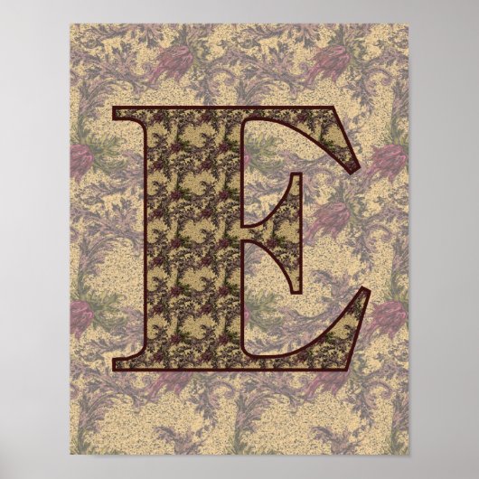 Bloemige Initiaal E Elegant Poster (Voorkant)