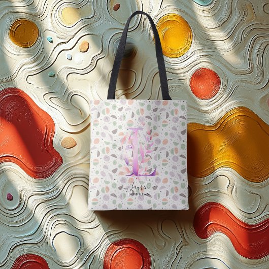 Bloemige initiaal L boodschappentas met boho-paste Tote Bag