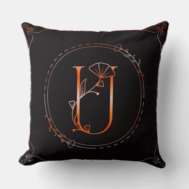 🌸 Bloemige Initiaal U Monogram Huisdecoratie ✨ Kussen (Voorkant)