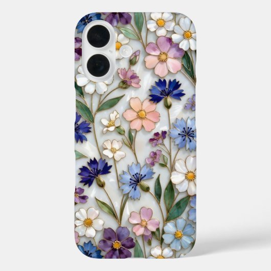 Bloemige iPhone Hoesje Blauwe Witte Pastel Wilde B (Achterkant)