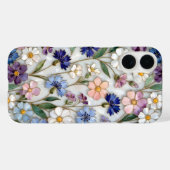 Bloemige iPhone Hoesje Blauwe Witte Pastel Wilde B (Achterkant (horizontaal))