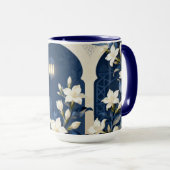 Bloemige Islamitische Boog Mok | Midnight & Ivory (Voorkant rechts)