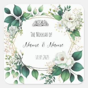 Bloemige islamitische Nikkah favorietenstickers Vierkante Sticker
