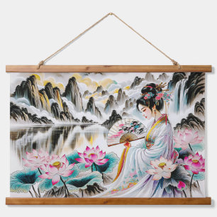 Bloemige Japanse Geisha's Vrouw Hangend Wandkleed