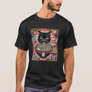 Bloemige Japanse Kunst Kitten Liefhebber Cute Rame T-shirt