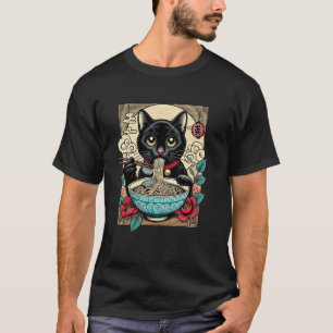 Bloemige Japanse Kunst Kitten Liefhebber Cute Rame T-shirt