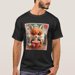 Bloemige Japanse Mt. Fuji Noedels Schattige Vos Pu T-shirt