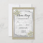 Bloemige juweel omlijst, gouden en zilveren bruilo RSVP kaartje (Voorkant)