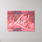 bloemige kalligrafie met liefdesroze harten canvas afdruk (Voorkant)
