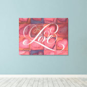 bloemige kalligrafie met liefdesroze harten canvas afdruk (Insitu (Houten vloer))