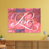 bloemige kalligrafie met liefdesroze harten canvas afdruk (Insitu (Woonkamer))