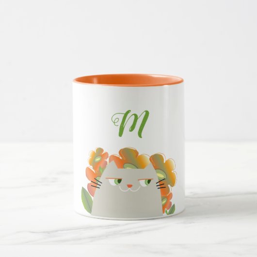 Bloemige Kattenmok Monogram Sinaasappel Groen Scha Mok (Midden)