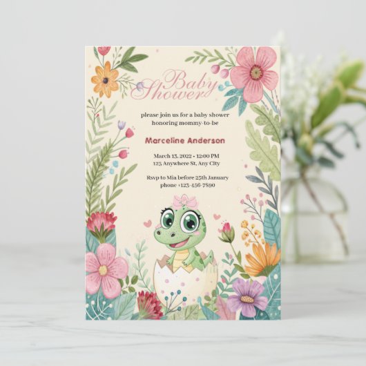 Bloemige kawaii baby alligator uitbroedende eitjes kaart (Staand voorkant)