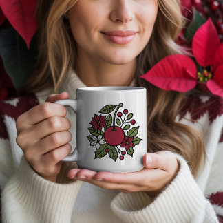 Bloemige kers met poinsettia feestelijke botanisch koffiemok