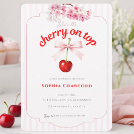 Bloemige Kers op Roze Rode Baby Shower Kaart