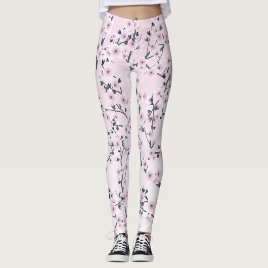 Bloemige Kersenbloesem Roze Leggings (Voorkant)