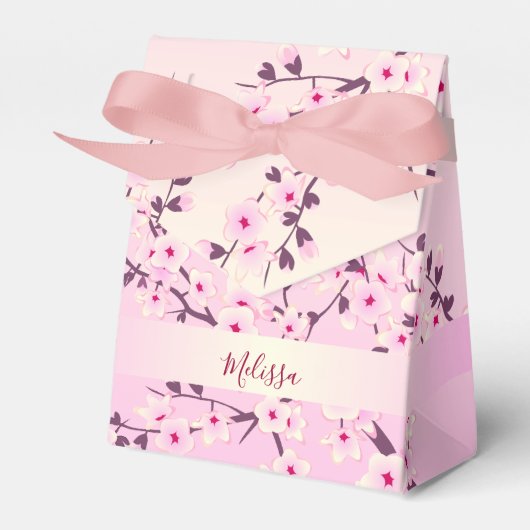 Bloemige Kersenbloesem Roze Monogram Bedankdoosjes (Voorkant Zijde)