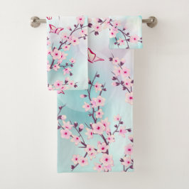 Bloemige Kersenbloesem Roze Turquoise Schattig Bad Handdoek
