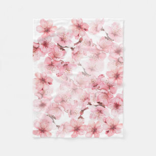 Bloemige Kersenbloesem Roze Wit Fleece Deken