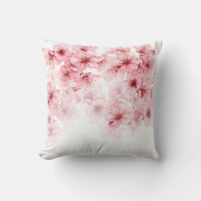 Bloemige kersenbloesem roze wit kussen (Voorkant)