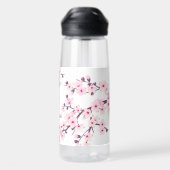 Bloemige Kersenbloesem | Roze Witte Monogram Waterfles (Achterkant)