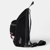 Bloemige Kersenbloesem Zwart Roze Monogram Sling Bag (Rechts)