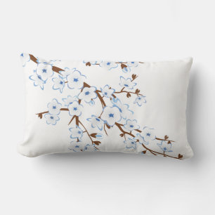 Bloemige kersenbloesems blauw wit kussen