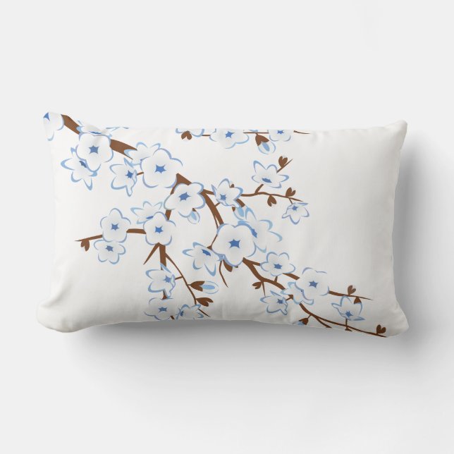 Bloemige kersenbloesems blauw wit kussen (Voorkant)