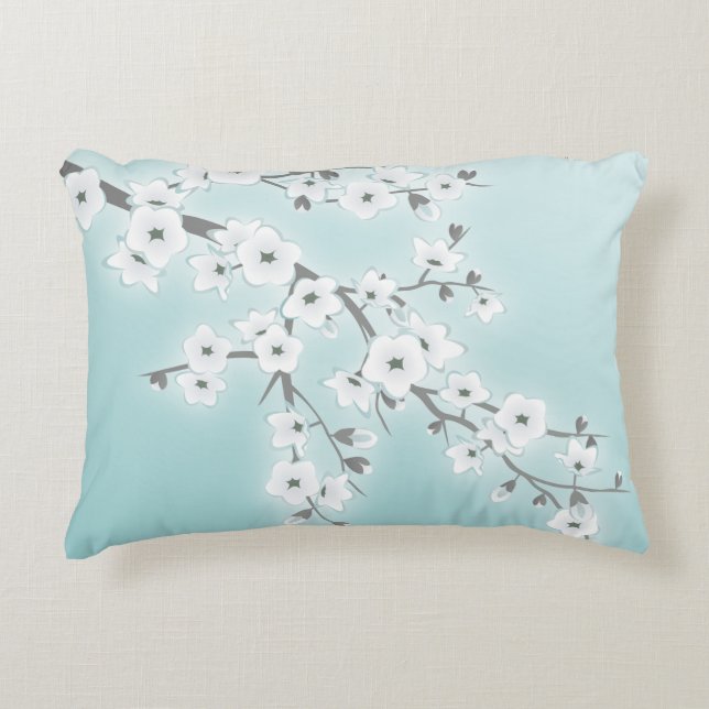 Bloemige kersenbloesems (Sakura) Mint Wit Accent Kussen (Voorkant)