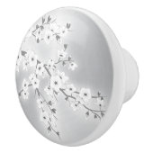 Bloemige Kersenbloesems Wit Zilver Keramische Knop (Rechts)