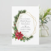 Bloemige Kerst Geometrische QR Code RSVP Bruiloft Kaart (Staand voorkant)