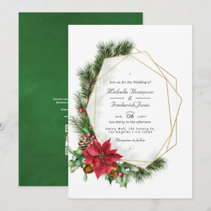 Bloemige Kerst Geometrische QR Code RSVP Bruiloft Kaart