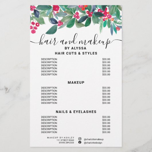 Bloemige Kerst prijzen logo We zijn open Flyer (Achterkant)