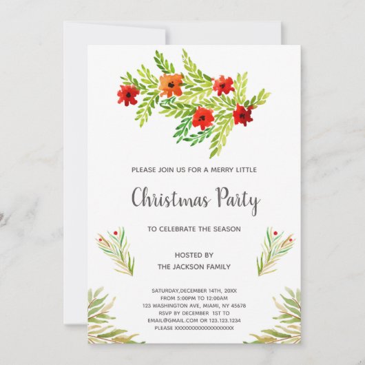 Bloemige kerst uitnodigingen (Voorkant)