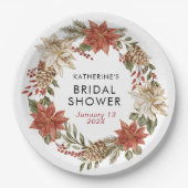 Bloemige Kerst Winter Bruiloft Feest Papieren Bordje (Voorkant)