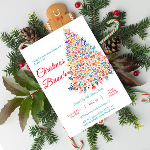 Bloemige Kerstboom Familie Brunch Uitnodiging